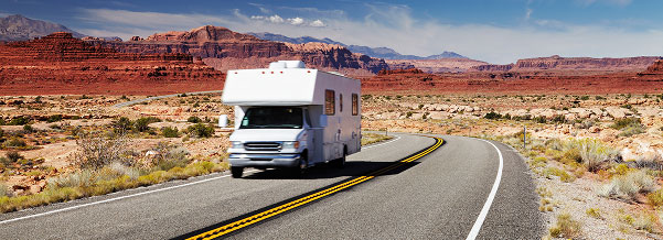 RV driving down highway